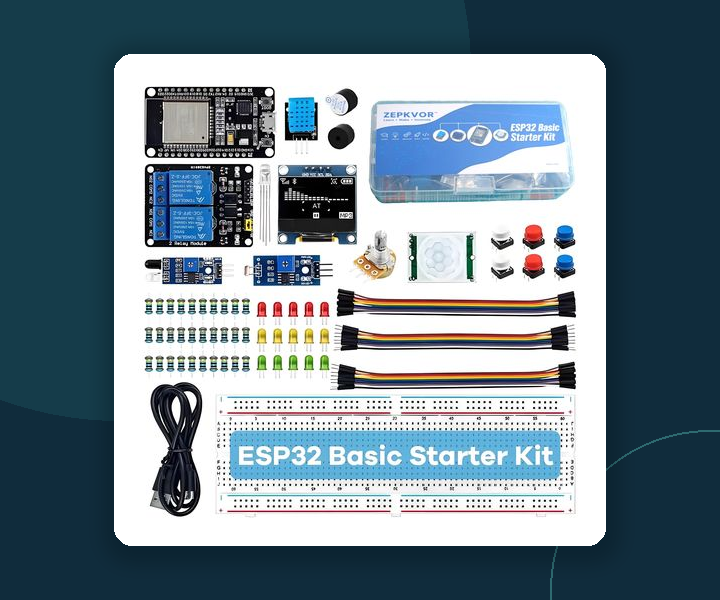 ZEK-01 ESP32 kit components, shown from the supplied product material